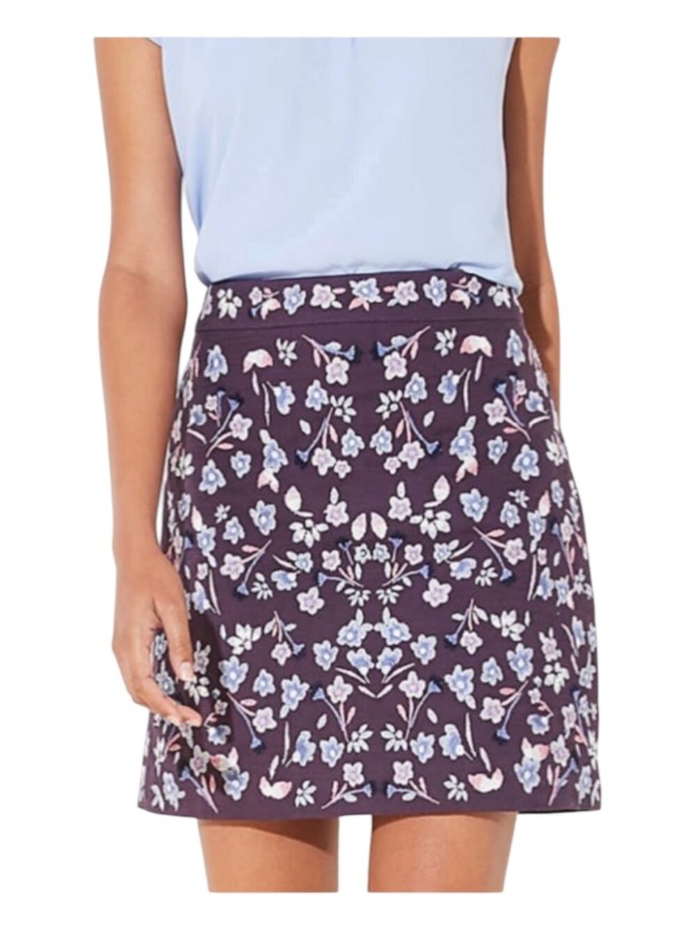 LOFT Women’s Size 8 Purple Floral Embroidered Mini Skirt Cotton Blend